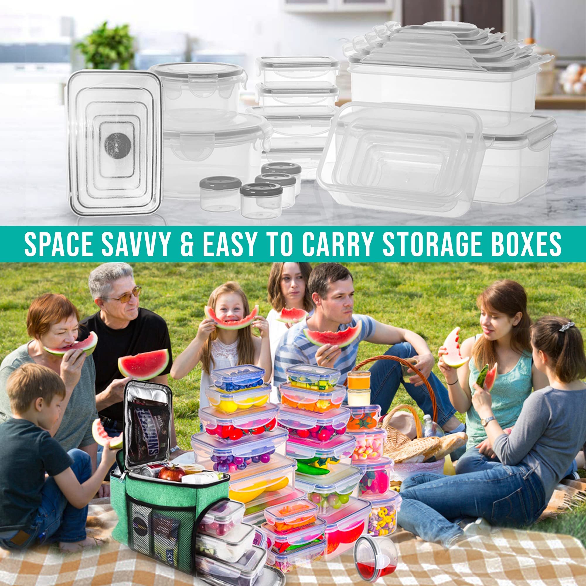 RockBerry 50-Piece Large Food Storage Container Set with Lids - Airtight BPA-Free Leakproof Containers (85oz to Small Sizes, Total 526oz) - Stackable Kitchen Organizers for Pantry, Freezer & Microwave Safe - Perfect for Meal Prep, Leftovers & Bulk Food Storage