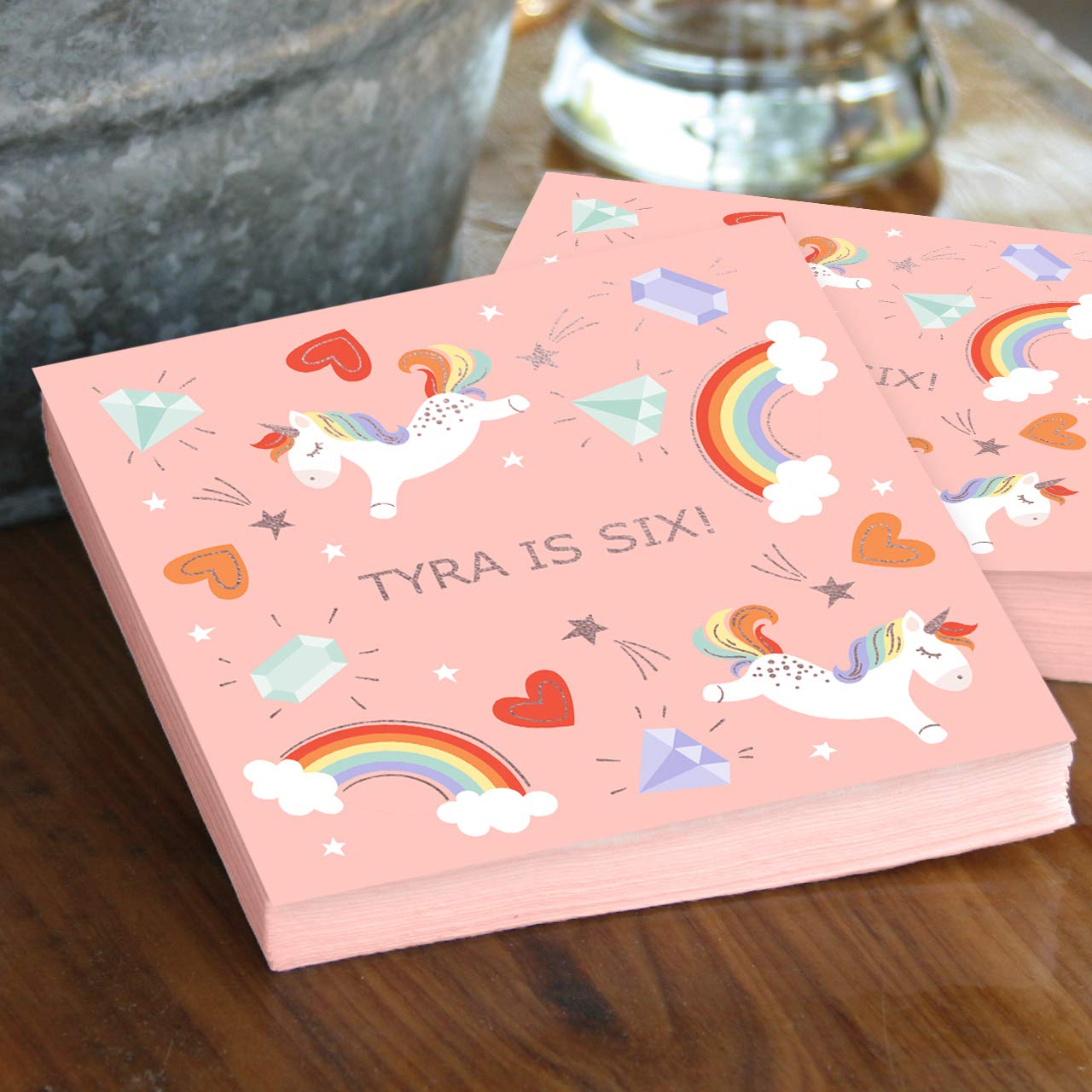 Custom Unicorn Party Napkins - 100 White 3-Ply Personalized Luncheon Napkins (6.5