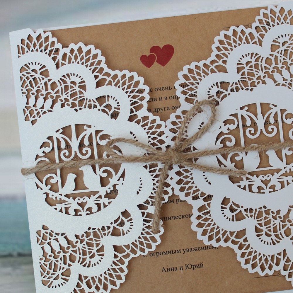 Elegant White Wedding Invitation Cards - Rustic Custom Printed Invitations with Unique Designs (Pack of 50) - Perfect for DIY Weddings, Bridal Showers & Anniversary Celebrations