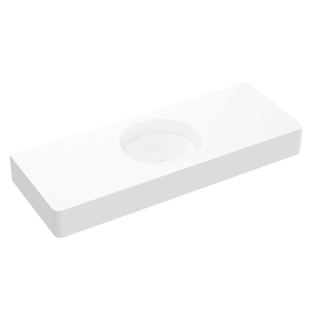 Fienza CSB11 1200 Encanto Solid Surface Wall Mount Bathroom Sink - Center Bowl Design, No Tap Hole - Perfect for Modern Homes, Hotels & Luxury Vanities