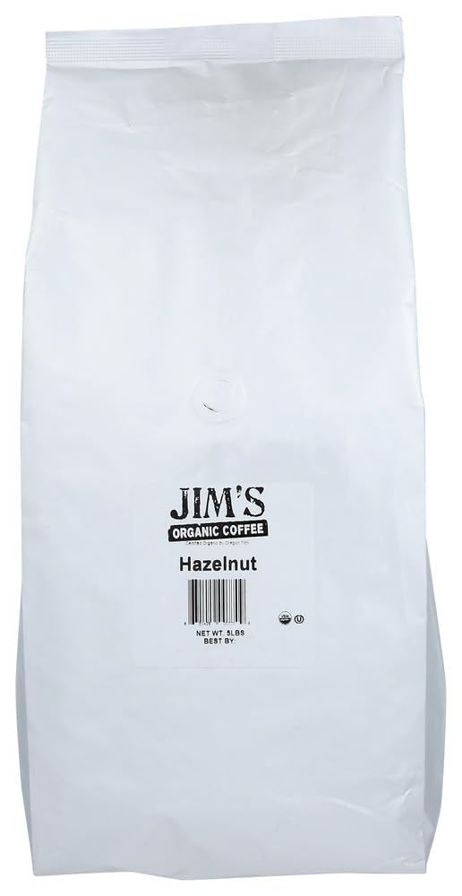 Organic Hazelnut Coffee by Jim's Organic - 5 Lb Bag of Premium Fair Trade Coffee Beans - Perfect for Home Brewing, Office Use & Gifts