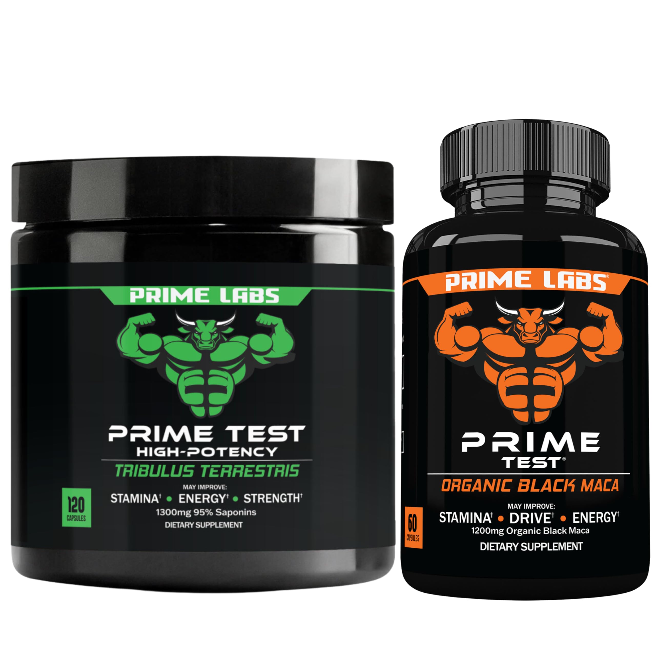 Prime Labs Tribulus Terrestris 120 Capsules + Organic Black Maca 60 Capsules - Natural Testosterone Booster & Energy Supplement for Men - Gym Performance, Workout Recovery & Vitality Support