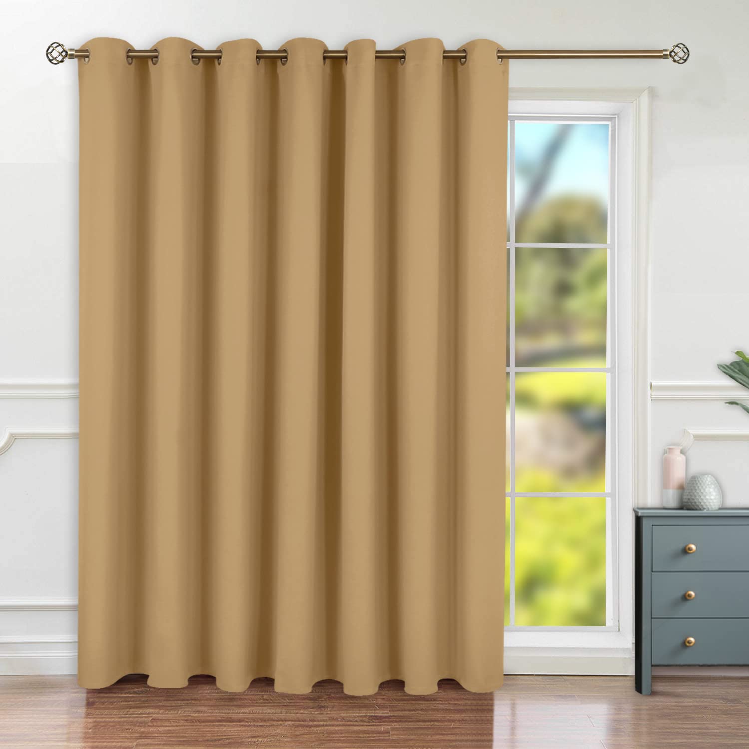 BGment 96 Inch Blackout Thermal Room Divider Curtain for Sliding Glass Door - Wide Darkening Panel for Living Room & Bedroom, Khaki (100