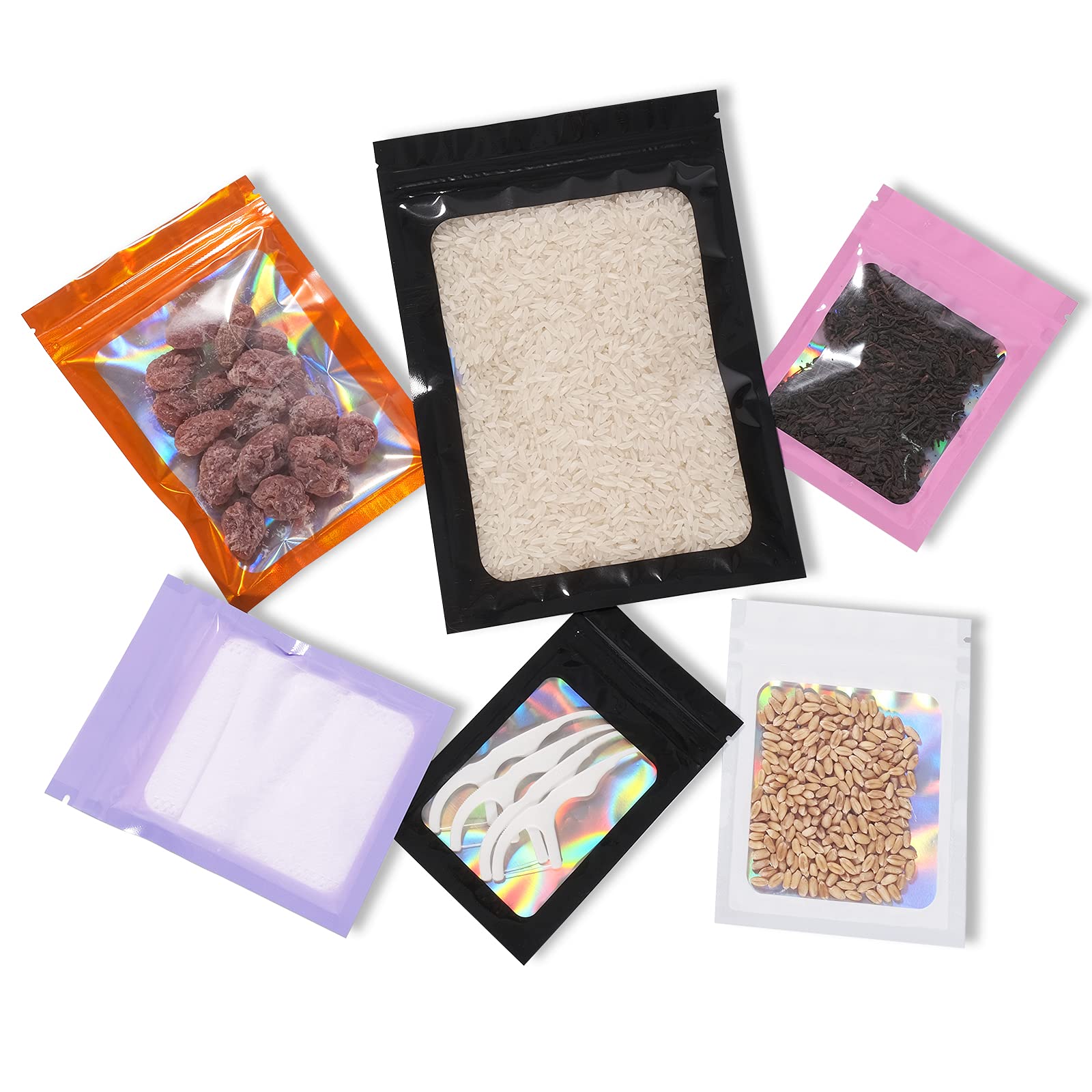 100 Pack 2.8 x 4 Inch Resealable Smell Proof Mylar Bags with Front Window - Orange Flat Foil Pouch for Food Storage, Coffee, Tea, Herbs & Cannabis Preservation | Airtight & Moisture Proof Packaging Solution