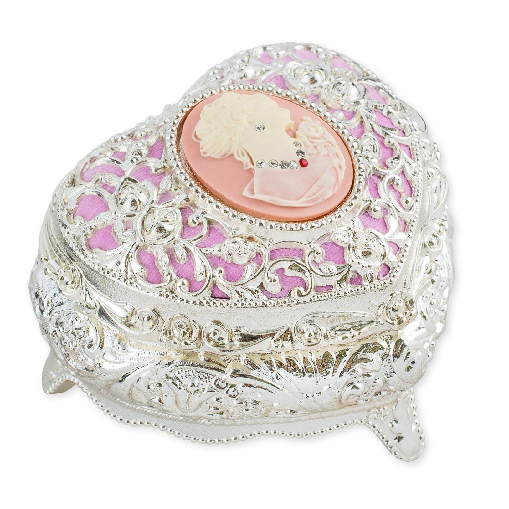 Heart-Shaped Cameo Music Jewelry Box with Austrian Crystals - Plays 'Unforgettable' Melody | Perfect Gift for Anniversaries, Valentine's Day & Home Decor