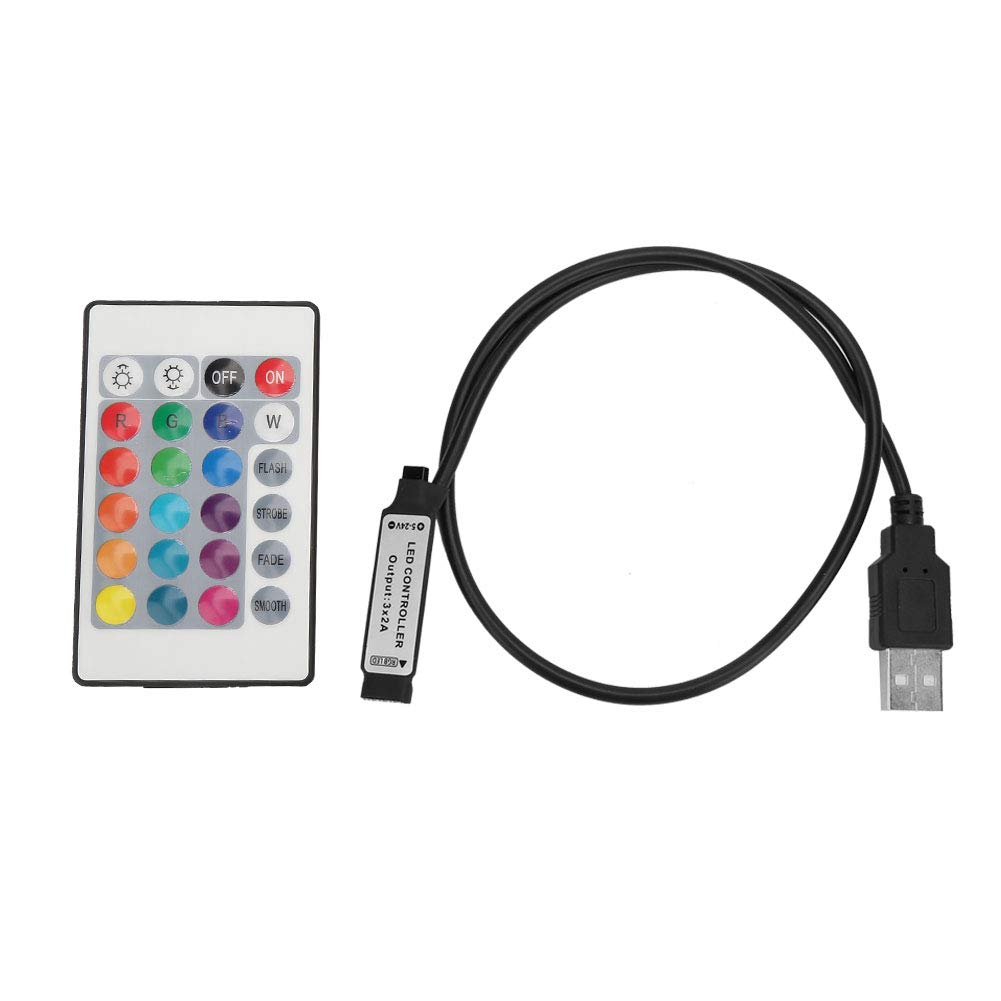 Walfront 24 Key LED RGB Wireless IR Remote Controller for 5V-24V USB LED Strip Lights with 6A Capacity & 0.5m Cable - Perfect for Home Decoration, Gaming Setup, and Mood Lighting