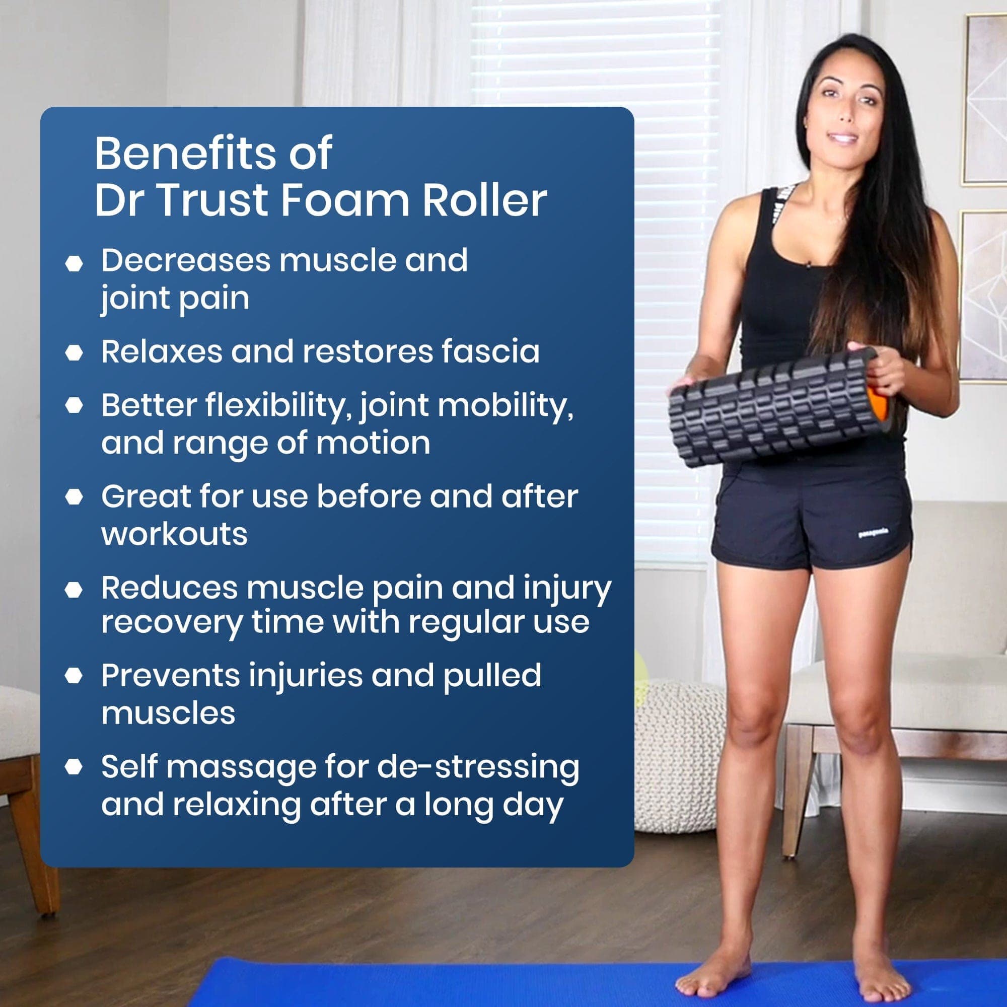 Dr Trust USA Fitness Grid Foam Roller for Muscle Recovery & Deep Tissue Massage - Perfect for Gym, Yoga & Home Workouts