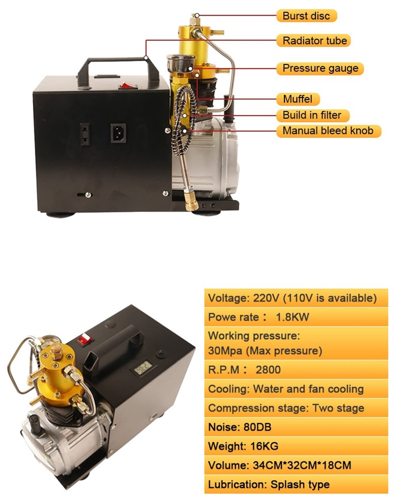 DOLUNTO TXES021 300Bar 4500Psi Electric PCP High Pressure Air Compressor - 110V Tank Inflator for Paintball, Scuba & Air Rifles | Fast & Portable Airgun Charging