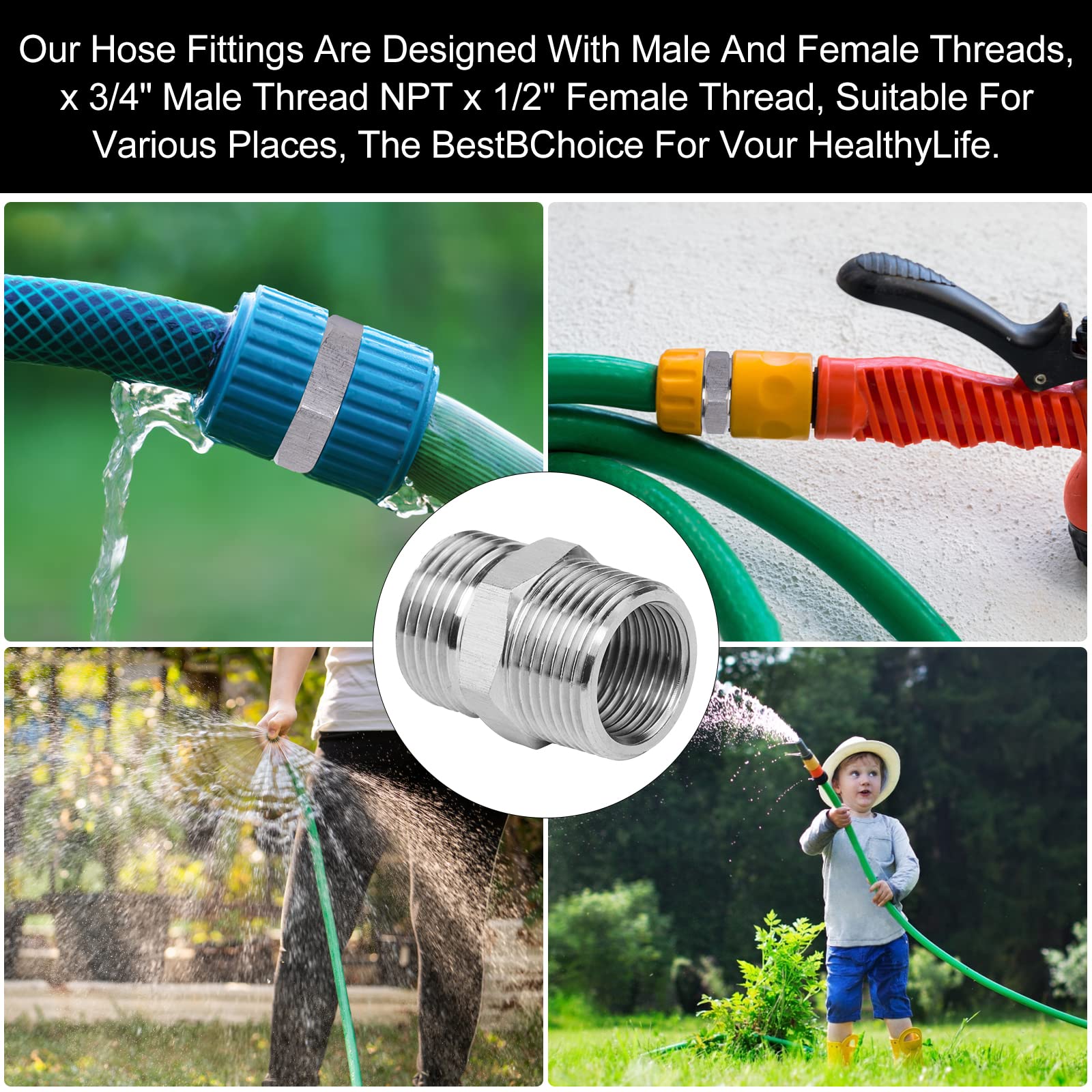 Premium Stainless Steel Garden Hose Adapter - 3/4