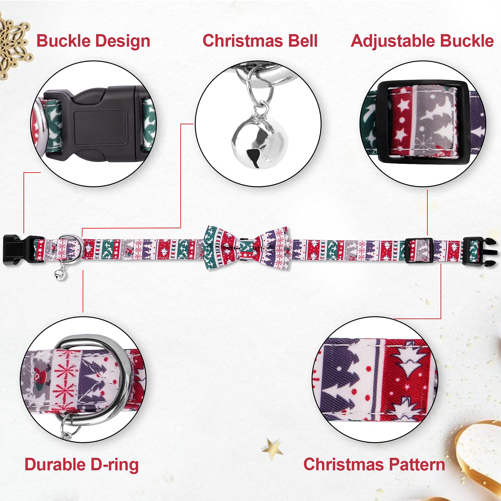 Adjustable Christmas Dog Collar with Bow Tie & Bell - Soft Cotton Pet Collar for Small, Medium & Large Dogs - Perfect for Holiday Photos, Parties & Festive Occasions