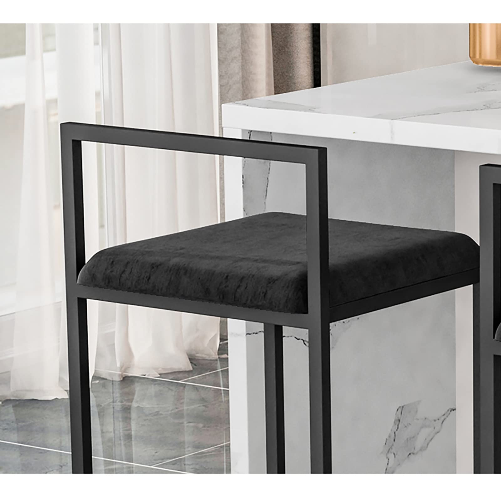 2-Pack Black Metal Bar Stools with Velvet Cushion & Footrest - 25.6