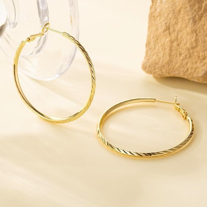 14K Gold Hoop Earrings for Women - Large Thick 3x42mm Hoops - Perfect for Everyday Wear, Parties & Special Occasions