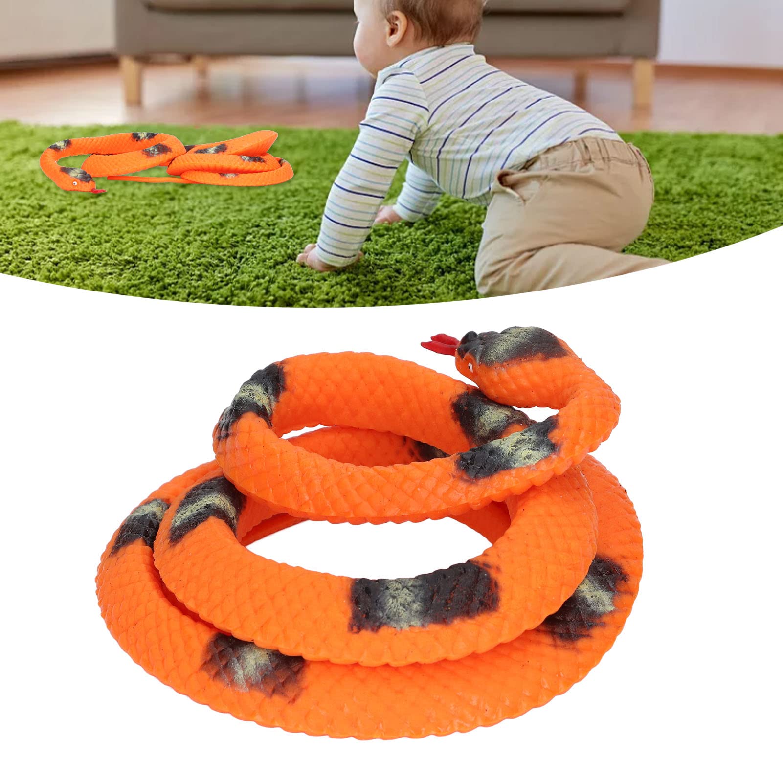 Realistic Fake Rubber Snake Toy - 51.2 Inch Large Orange Prank Snake for Scaring Birds & Practical Jokes | Outdoor Garden Pest Deterrent & Halloween Party Decoration