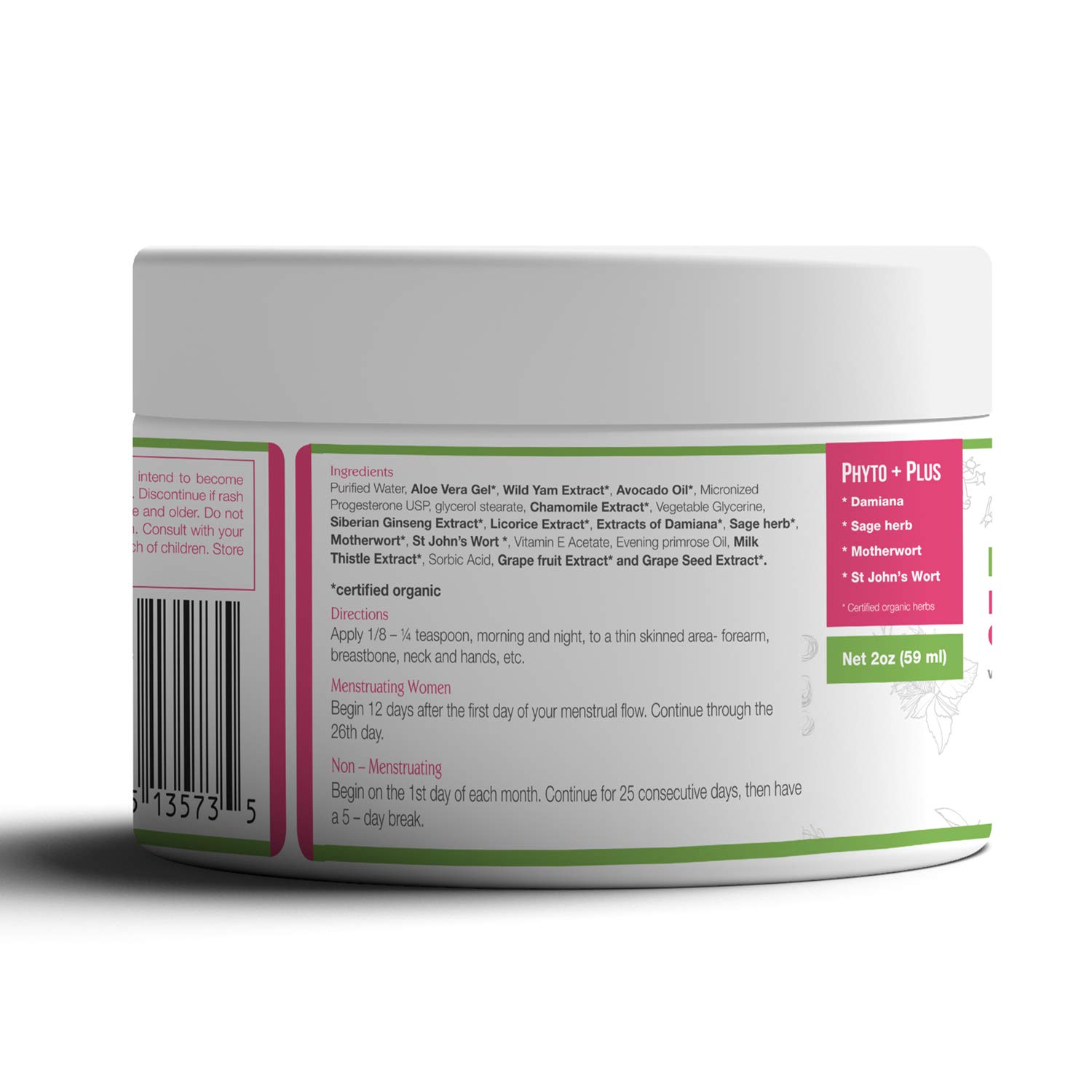 Natural Progesterone Cream with Organic Phytoestrogens - Bioidentical USP, Paraben-Free & Soy-Free, 2 oz | Hormone Balance for Women, PMS & Menopause Relief