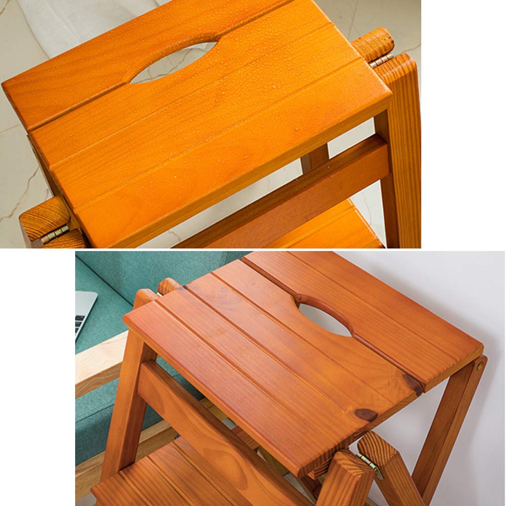 Multifunctional 3-Step Folding Wooden Stool Ladder - Foldable Step Stool for Adults, Loft Climbing, Utility Step Stool - Perfect for Kitchen, Bathroom, Garage & Home Organization