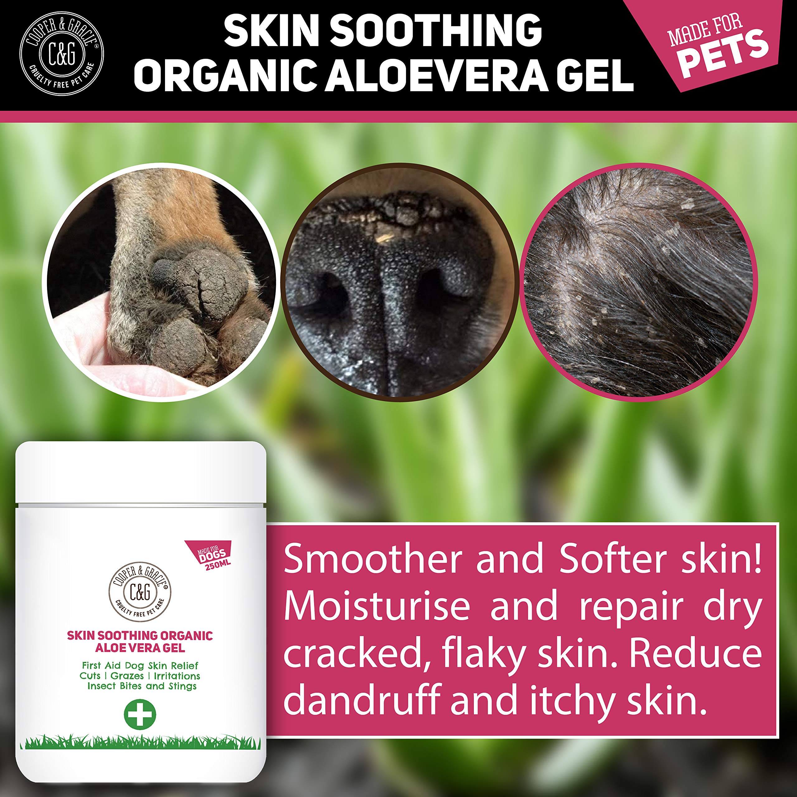 Organic Aloe Vera Gel for Pets - Skin Soothing, Food Grade with Vitamins & Amino Acids | Soothes & Moisturizes Dry, Itchy Skin from Insect Bites & Allergies | Perfect for Dogs, Cats & Small Animals After Bathing or Outdoor Play