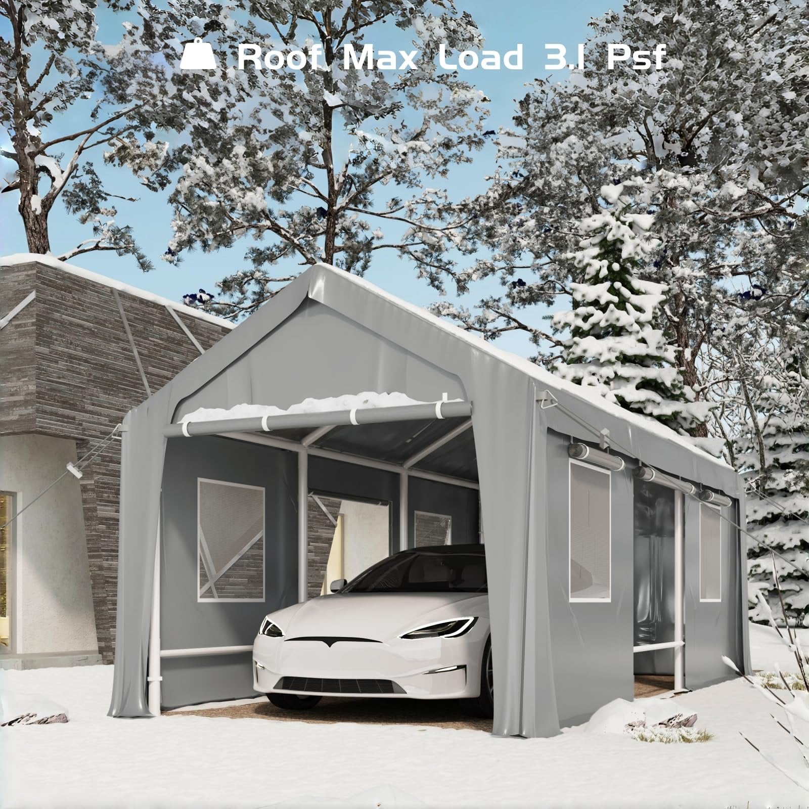 GARVEE 13x20 FT Heavy Duty Carport Canopy - Windproof Portable Garage Shelter for Cars, Boats & Outdoor Equipment Storage (Silver Grey) | Perfect for Backyard, RV Parking & Vehicle Protection