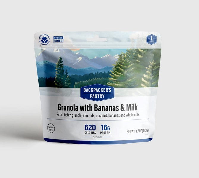 Backpacker's Pantry Granola with Bananas, Milk & Almonds - Single Serving Freeze-Dried Breakfast for Hiking, Camping & Emergency Food Supply