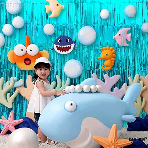KatchOn Extra Large Blue Foil Fringe Curtains - 3.2x8 Feet (Pack of 2) | Water Streamer Backdrop for Beach Party, Under The Sea Theme, Summer Decorations | Perfect for Birthday Parties, Baby Showers, and Wedding Decor