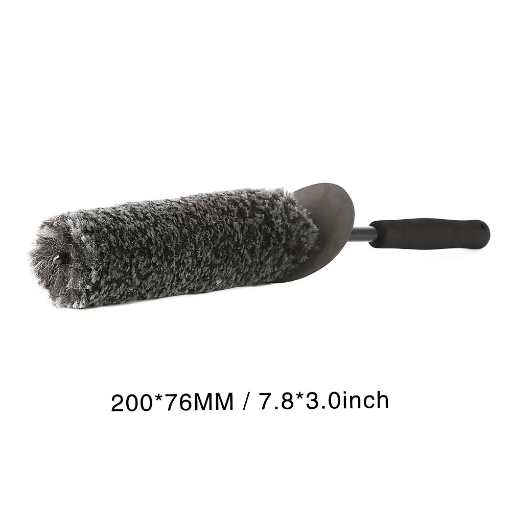 SGCB Pro Microfiber Wheel Brush Kit - Synthetic Woolies Brush for Car Wheels & Rims | Anti-Slip Bendable Tire Wand | Chemical Resistant Dense Fiber Detailing Cleaner | Perfect for Car Wash, Auto Detailing & Wheel Maintenance