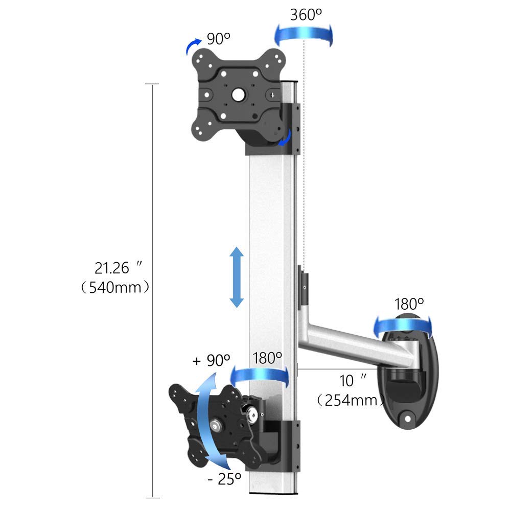 Dual Monitor Vertical Stand - Adjustable VESA Mount for 13-32 Inch Screens | Space-Saving Ergonomic Setup for Home Office & Gaming