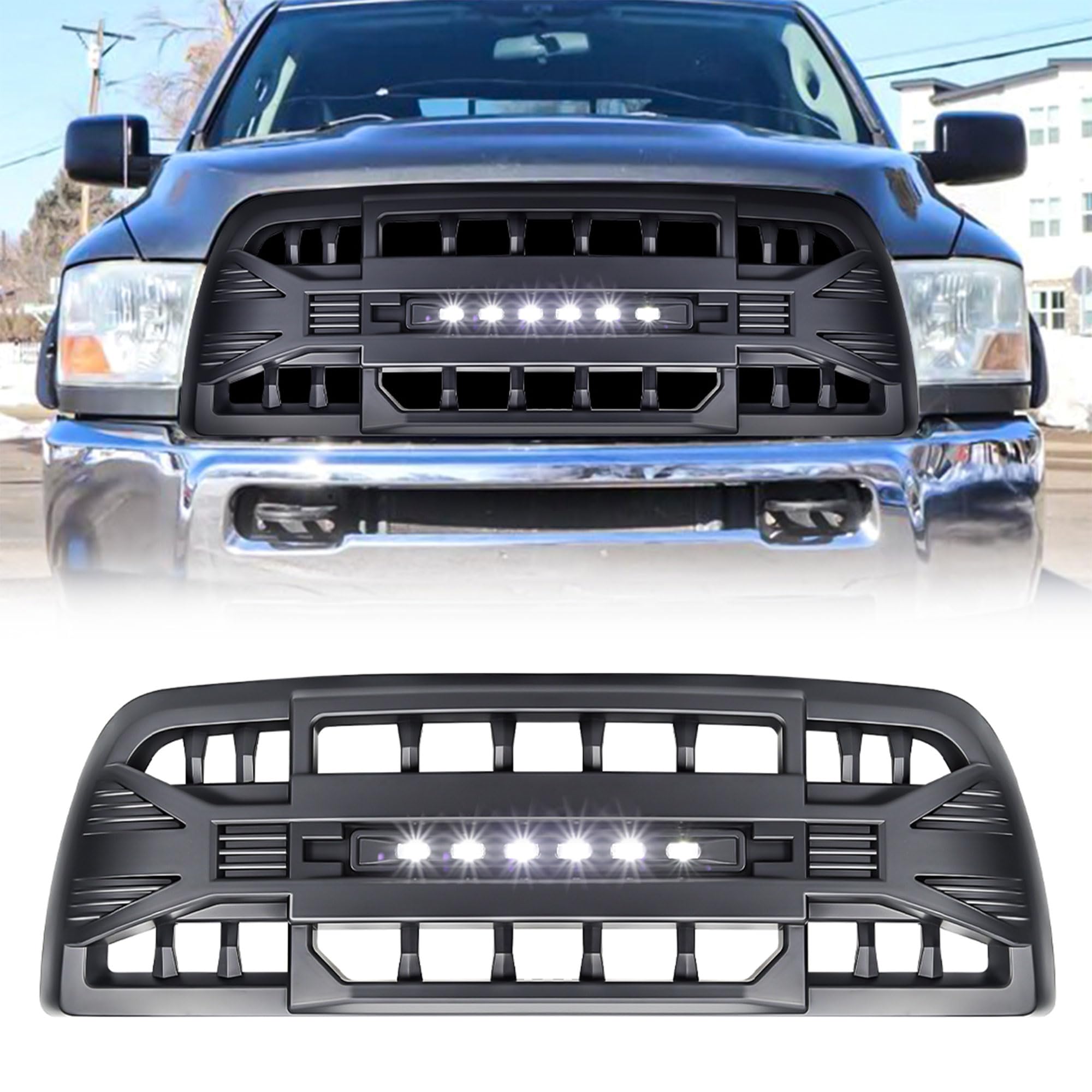 2013-2018 Dodge Ram 2500/3500 Heavy Duty Matte Black Off-Road Grille with LED Lights | American Modified Armor Grille for Enhanced Protection & Style | Perfect for Truck Enthusiasts & Off-Road Adventures