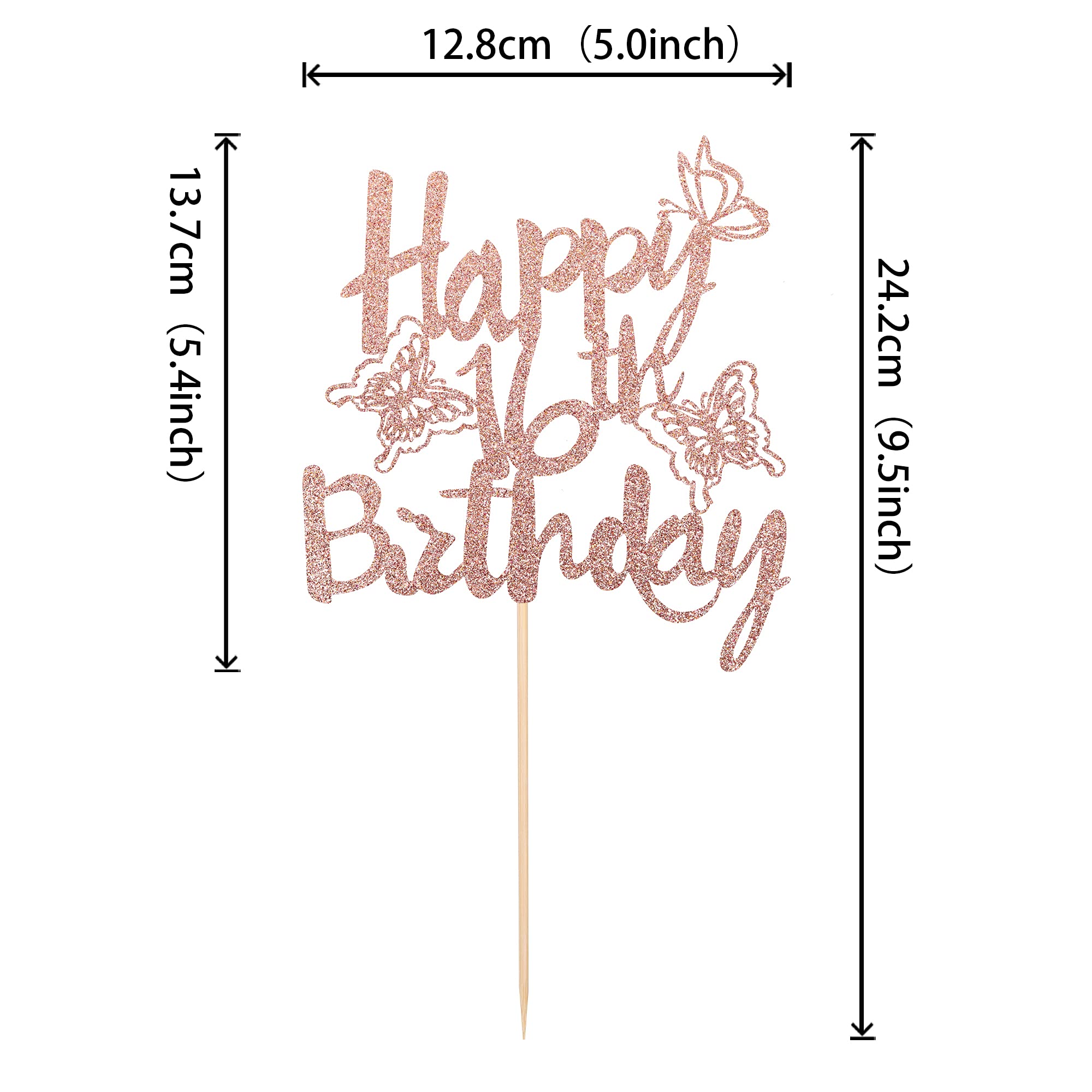 1 PCS Happy 16th Birthday Cake Topper with Glitter Butterfly - Cheers to 16 Years Old Cake Decorations for Sweet Sixteen Party Supplies (Rose Gold) | Perfect for Birthday Cakes, Cupcakes & Anniversary Celebrations