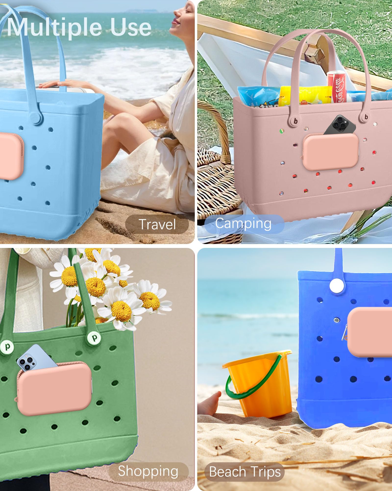 **Silicone Phone Holder for Bogg Bag - Pink Beach Bag Accessory for iPhone & Android Phones - Perfect for Beach Trips, Poolside, and Outdoor Adventures**