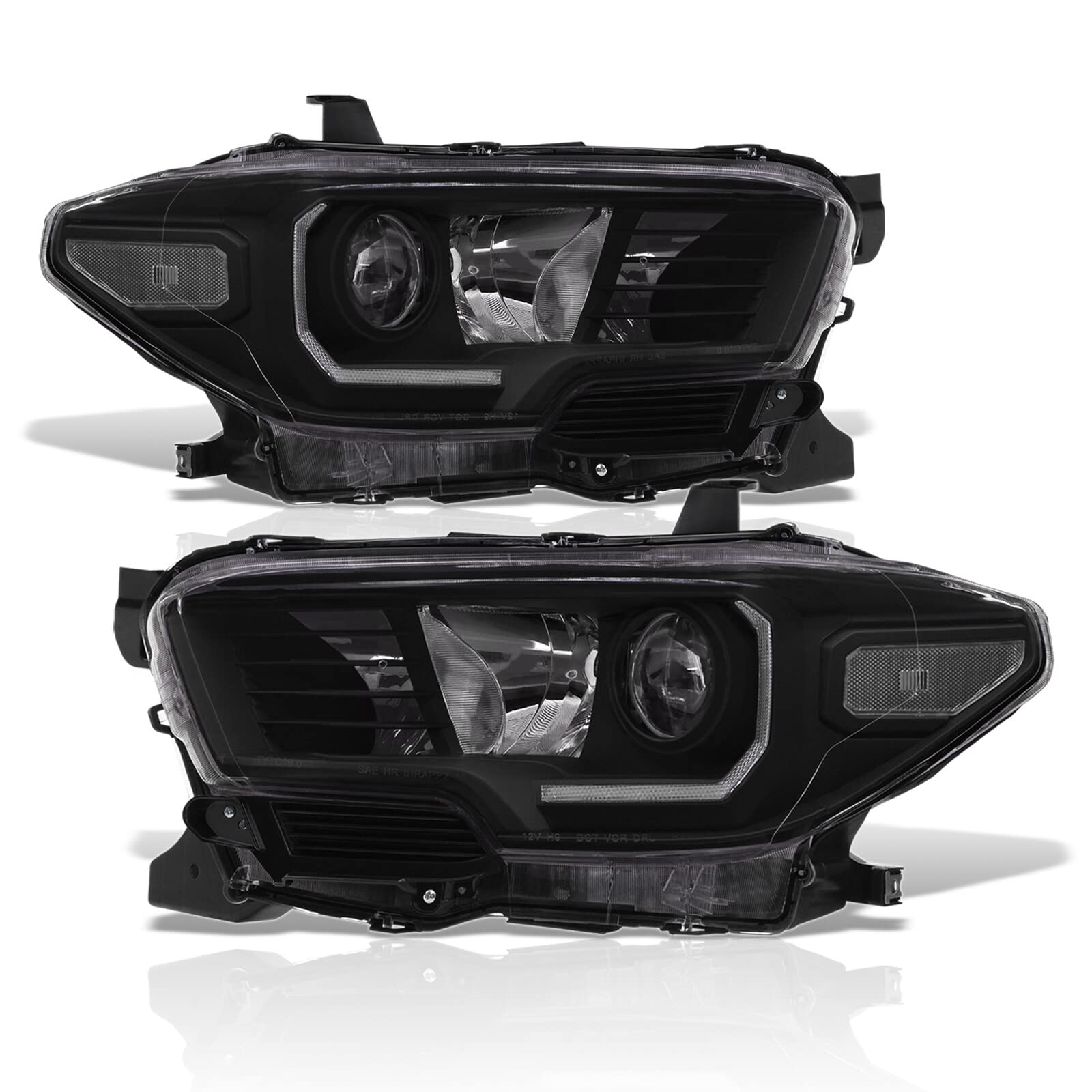 AJP Distributors Black Housing Clear Lens LED Projector Headlights with DRL Strip - Compatible with Toyota Tacoma 2016-2023 Models | High Visibility Driving Lights for Night & Off-Road Use