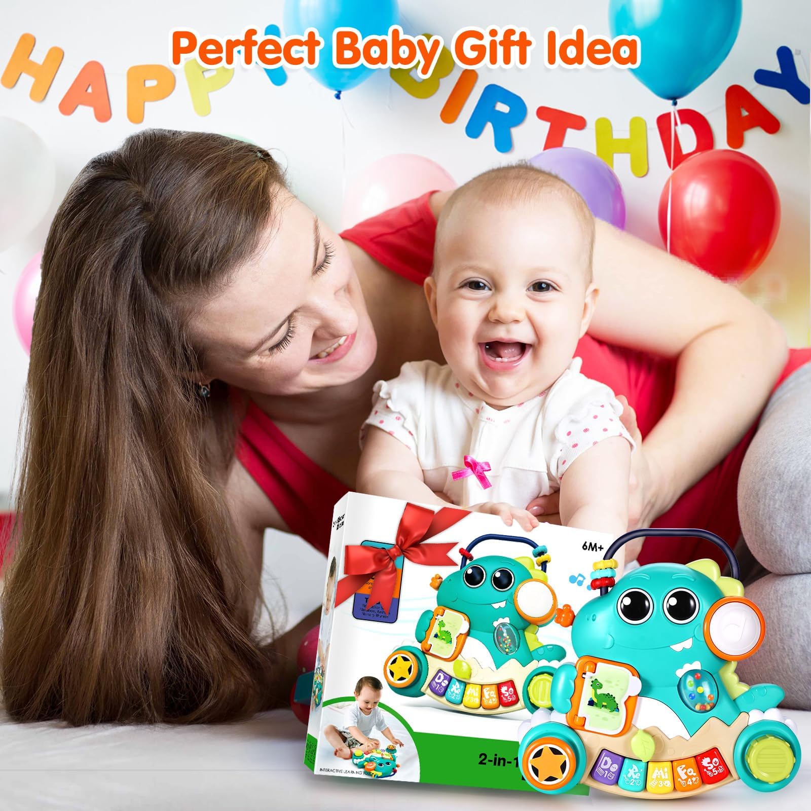 WITALENT Interactive Baby Piano Toy with Lights & Music - Dinosaur Keyboard Learning Toy for Infants 6-12 Months | Early Development Musical Gift for Boys & Girls | Perfect for Playtime, 1st Birthday & Christmas Presents