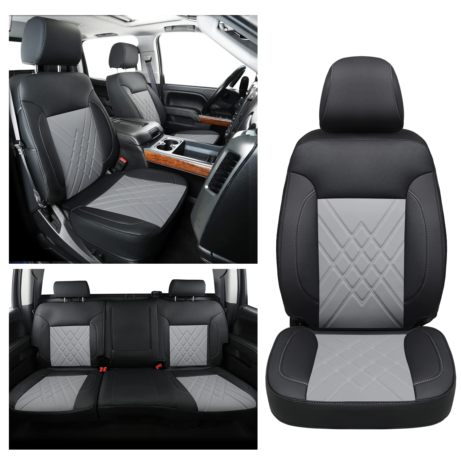 LUCKYMAN CLUB Custom Seat Covers Full Set for 2007-2022 Chevy Silverado & GMC Sierra 1500/2500/3500 Pickup Trucks - Compatible with LT, LTZ, RST & Work Truck Trims (Black & Gray) | Durable Protection for Work & Off-Road Adventures