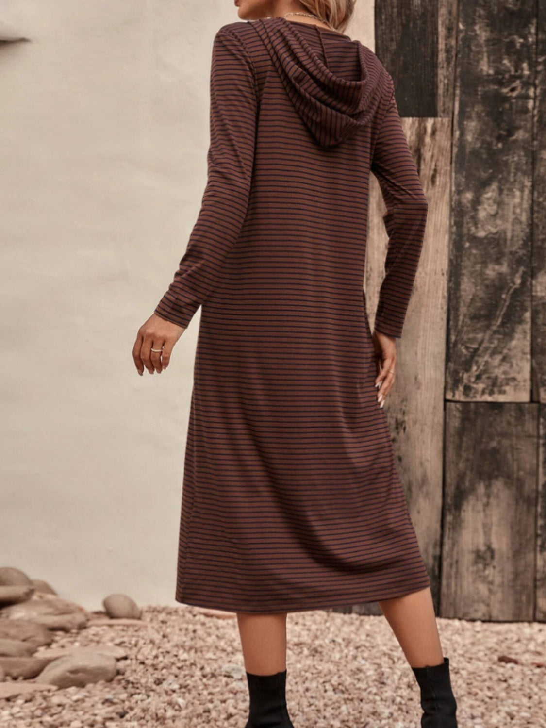 Striped Zip Front Hooded Dress for Women - Casual & Stylish Pullover Hoodie Dress for Everyday Wear, Outings, and Layering