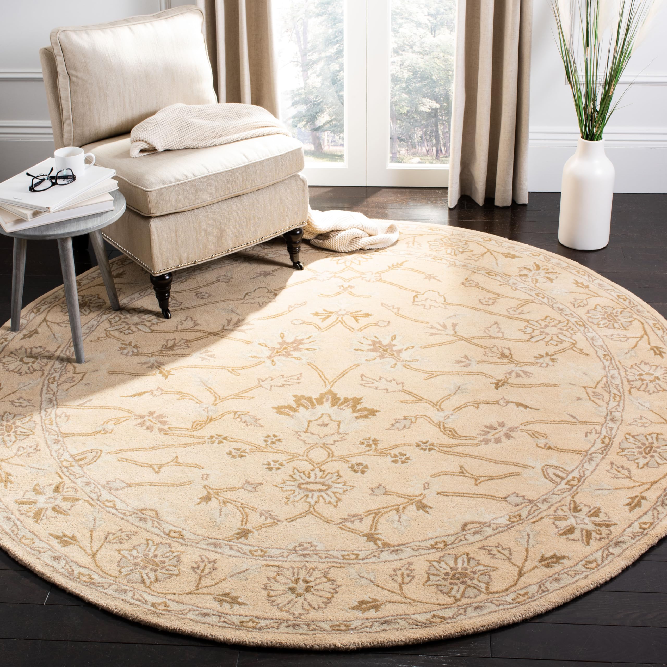 SAFAVIEH Wyndham Collection 7-Foot Round Light Gold Handmade Modern Premium Wool Area Rug - Perfect for Living Room, Bedroom & Office Decor