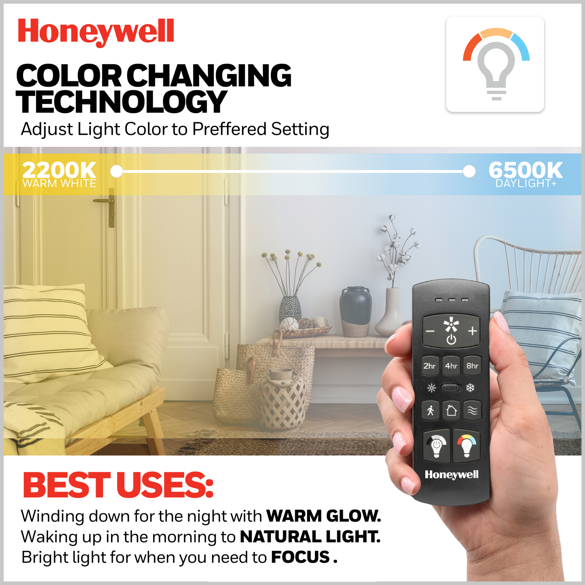 52 Inch Honeywell Tynesdale Matte Black Ceiling Fan with Color Changing LED Light & Remote Control - Perfect for Living Room, Bedroom, and Outdoor Patio Cooling