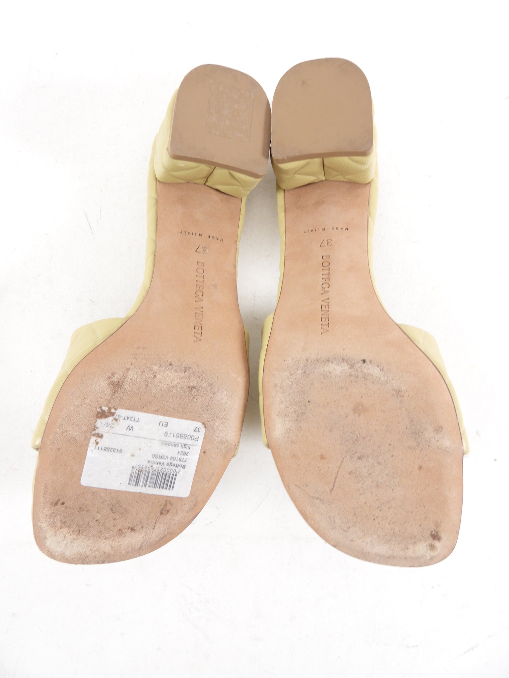 Bottega Veneta Beige Embossed Leather Block Heel Sandals Size 37 | Luxury Women's Designer Shoes for Wedding, Party & Evening Wear