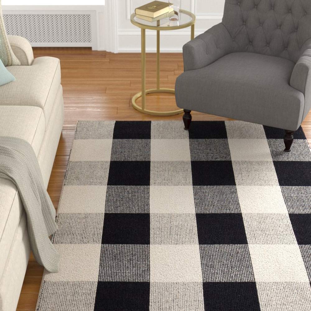 Buffalo Plaid Outdoor Rug 27.5x43 Inch - Waterproof Black and White Checkered Mat for Patio, Deck, Porch & Indoor Use - Non-Slip Backing for Kitchen, Living Room, Entryway