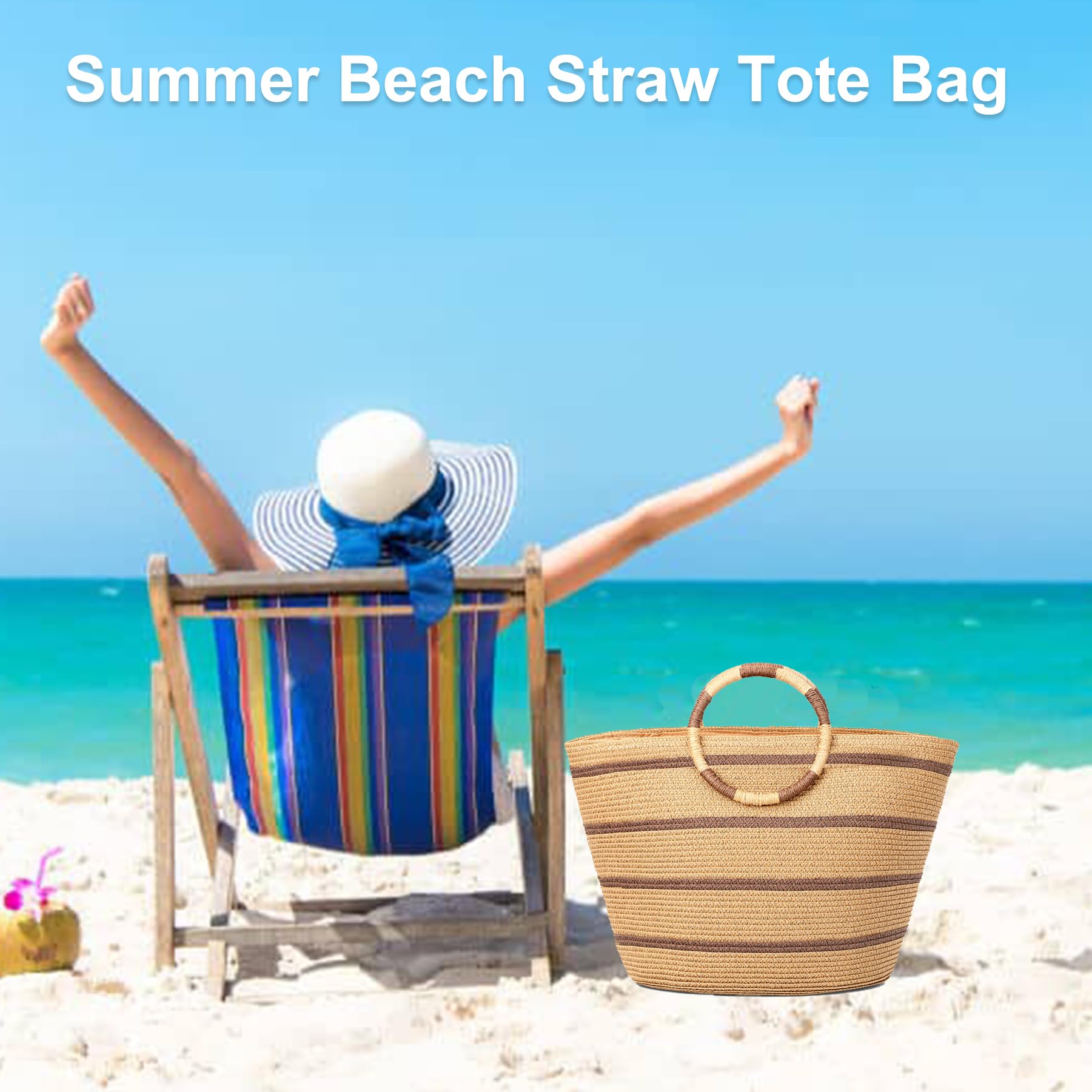 Women's Large Woven Straw Beach Tote Bag - Summer Vacation Essential for Pool, Travel & Shopping | Waterproof & Spacious Beach Bag for Women