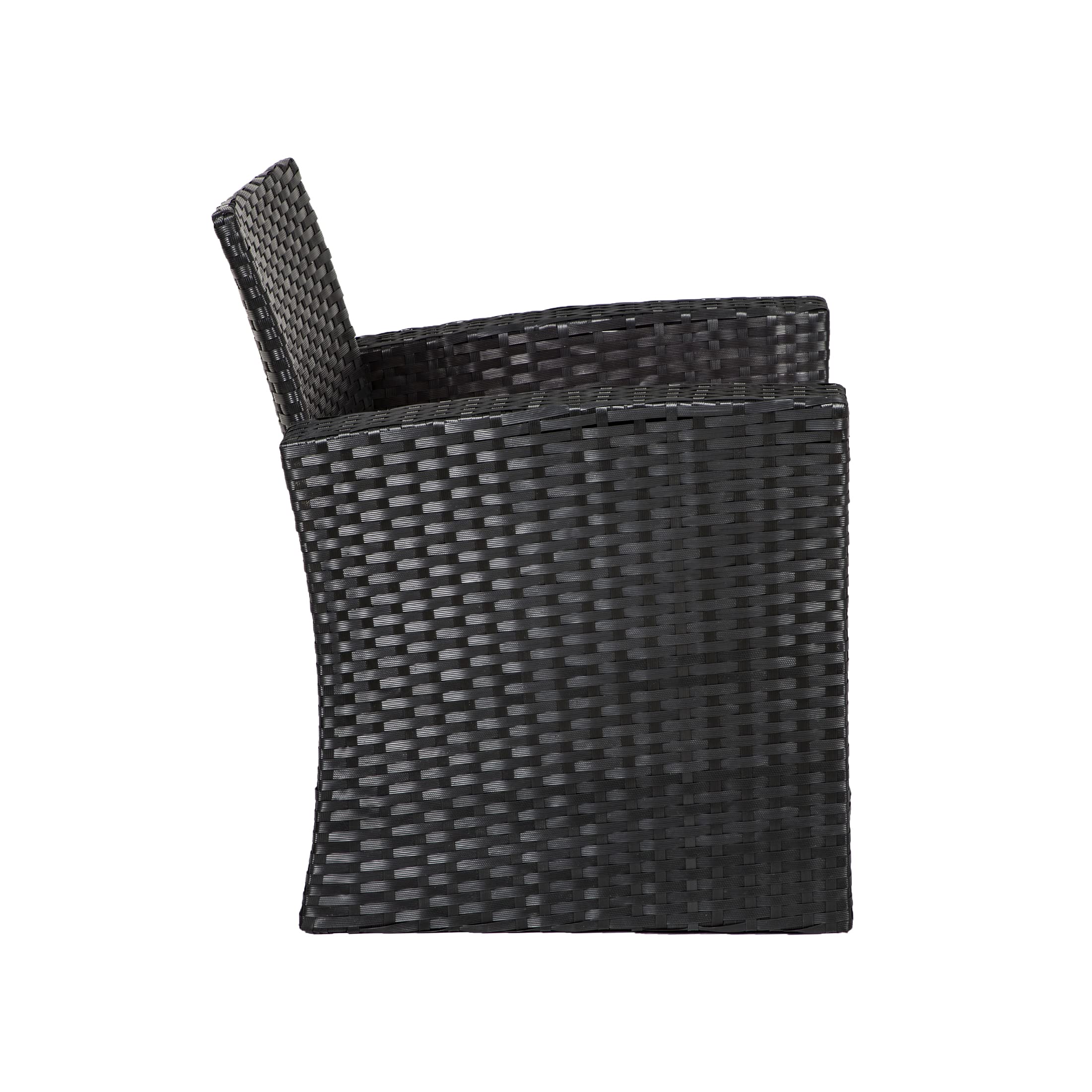 WO Home Furniture 4-Piece Patio Conversation Set - Black Rattan Wicker Sofa, Chairs & Coffee Table with Navy Blue Pillow Cushions | Outdoor Garden, Backyard, Poolside Lounge Furniture for Relaxing & Entertaining