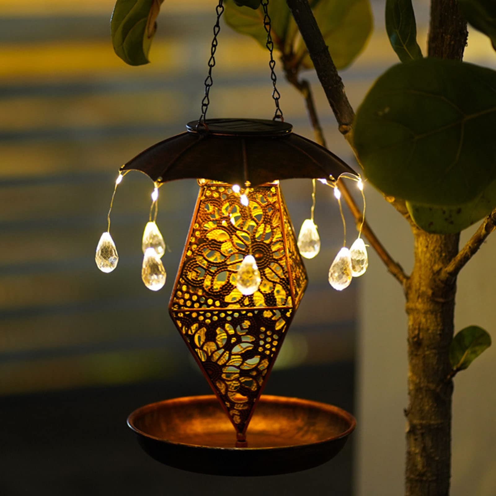 Solar Powered Hanging Bird Feeder with LED Light - Waterproof Outdoor Garden Decoration for Wild Birds (Red) | Attracts Cardinals & Finches, Perfect for Backyard, Patio & Balcony Bird Watching