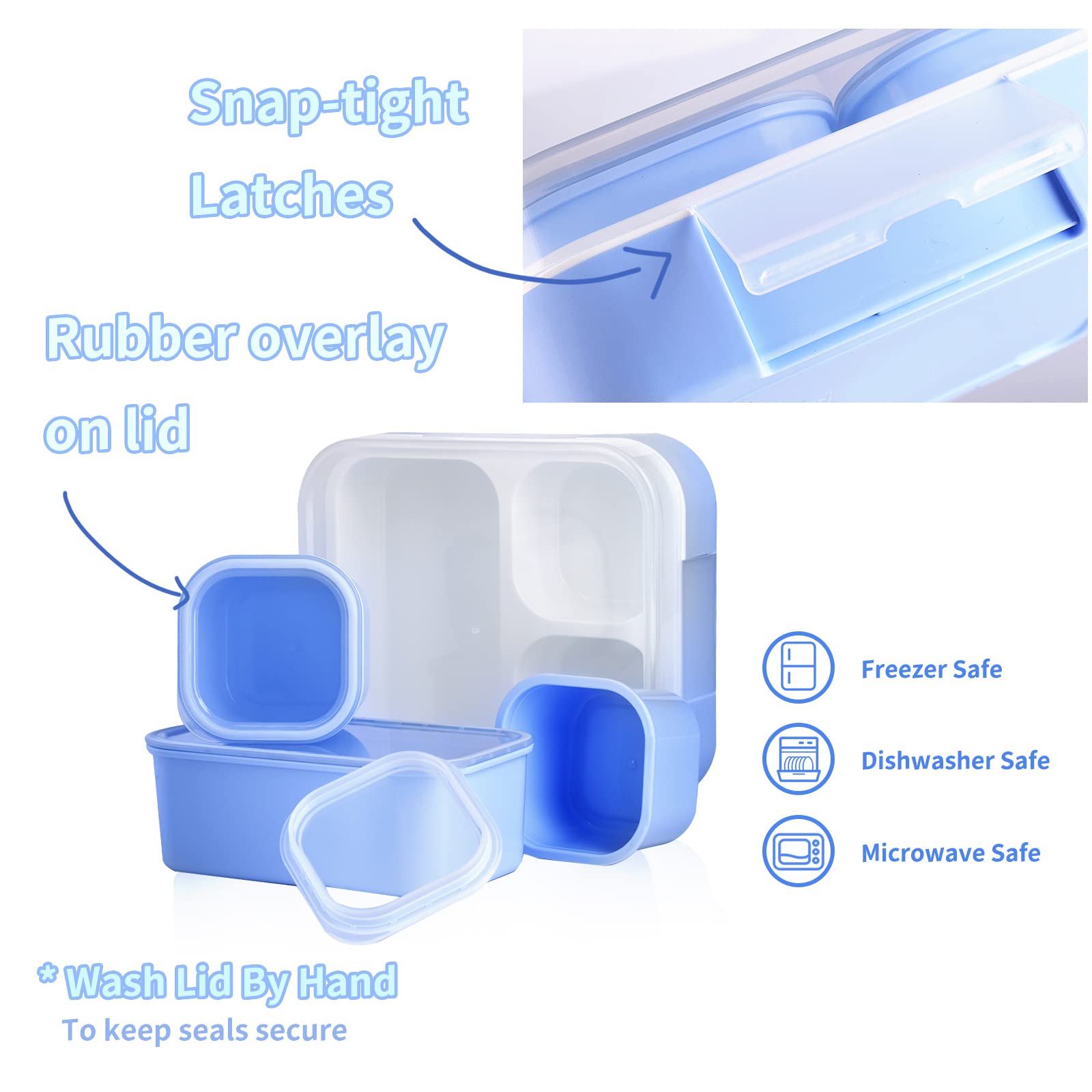 **Genteen 3-Compartment Leak-Proof Snack Containers for Kids - BPA-Free Lunch Box with Dividers, Portion Control for School & Travel (Purple + Blue) - Ideal for Snacks, Fruits, and Sandwiches**