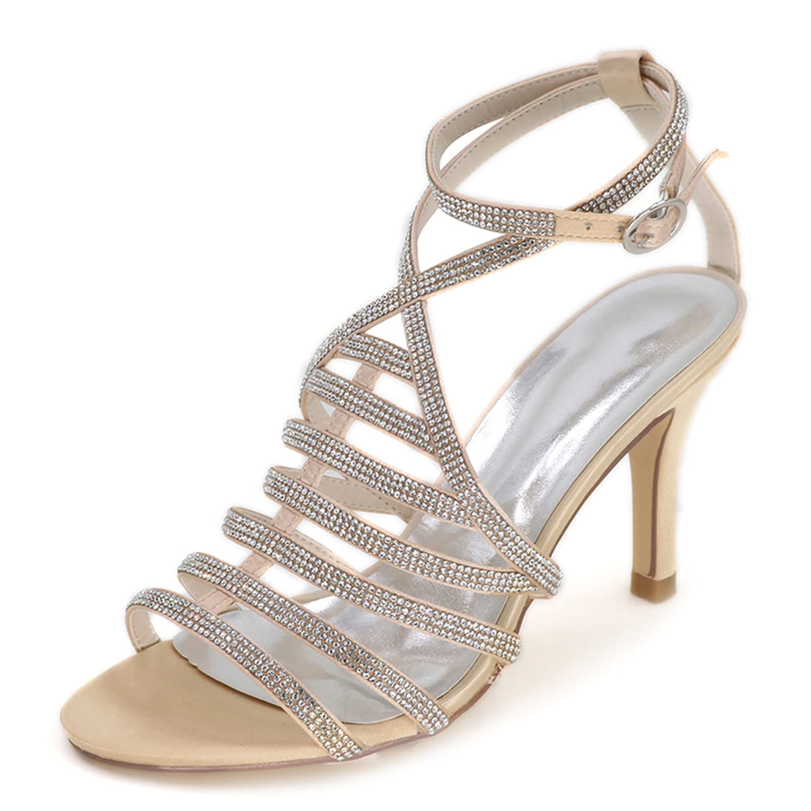 PALHERU Open Toe Rhinestone Wedding Shoes for Bride - Elegant High Heel Bridesmaid Sandals with Ankle Strap Buckle | Perfect for Wedding Ceremony, Evening Party & Special Occasions