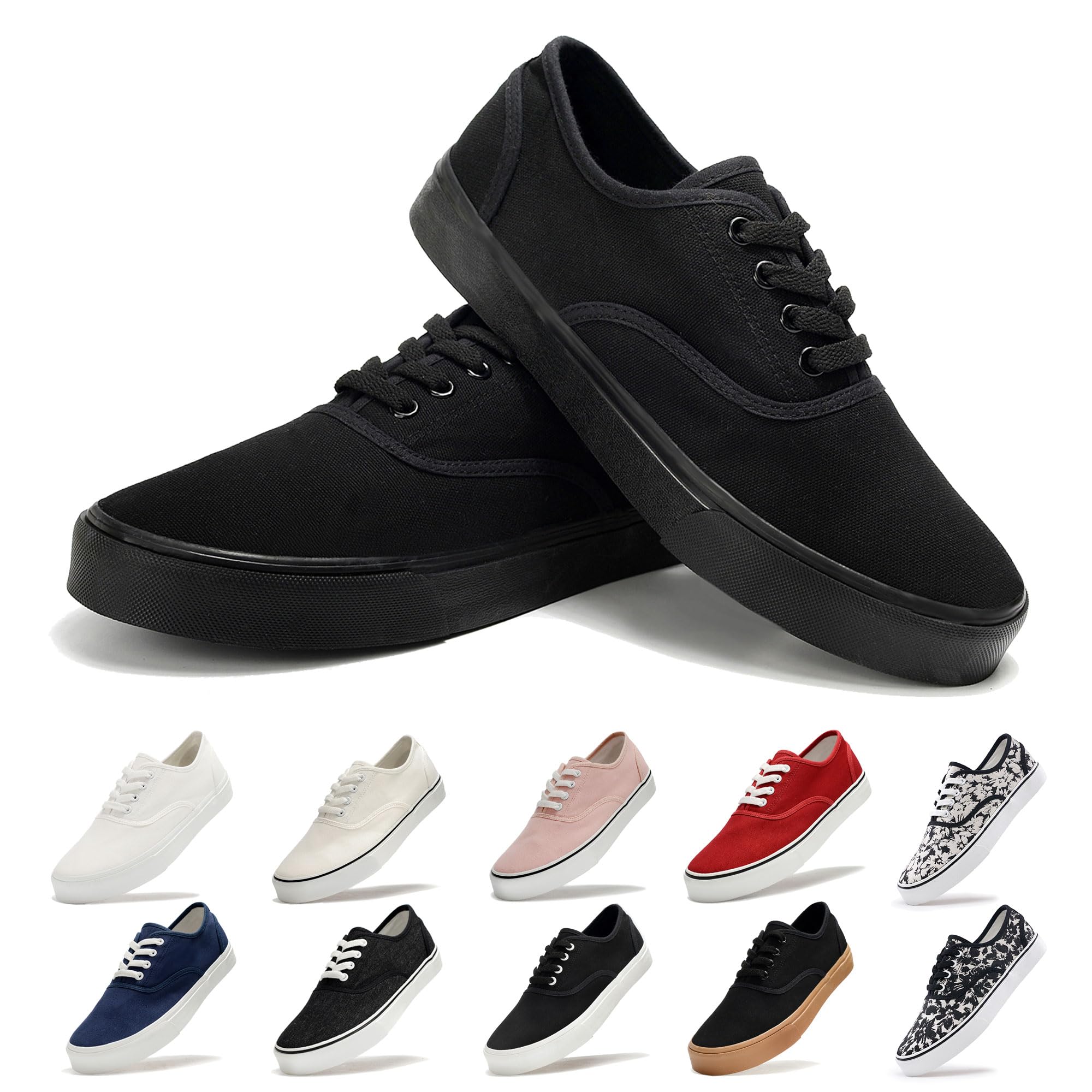 Women's Low Top Canvas Sneakers - Classic Slip On & Lace Up Walking Shoes for Casual Wear, Tennis & Everyday Comfort
