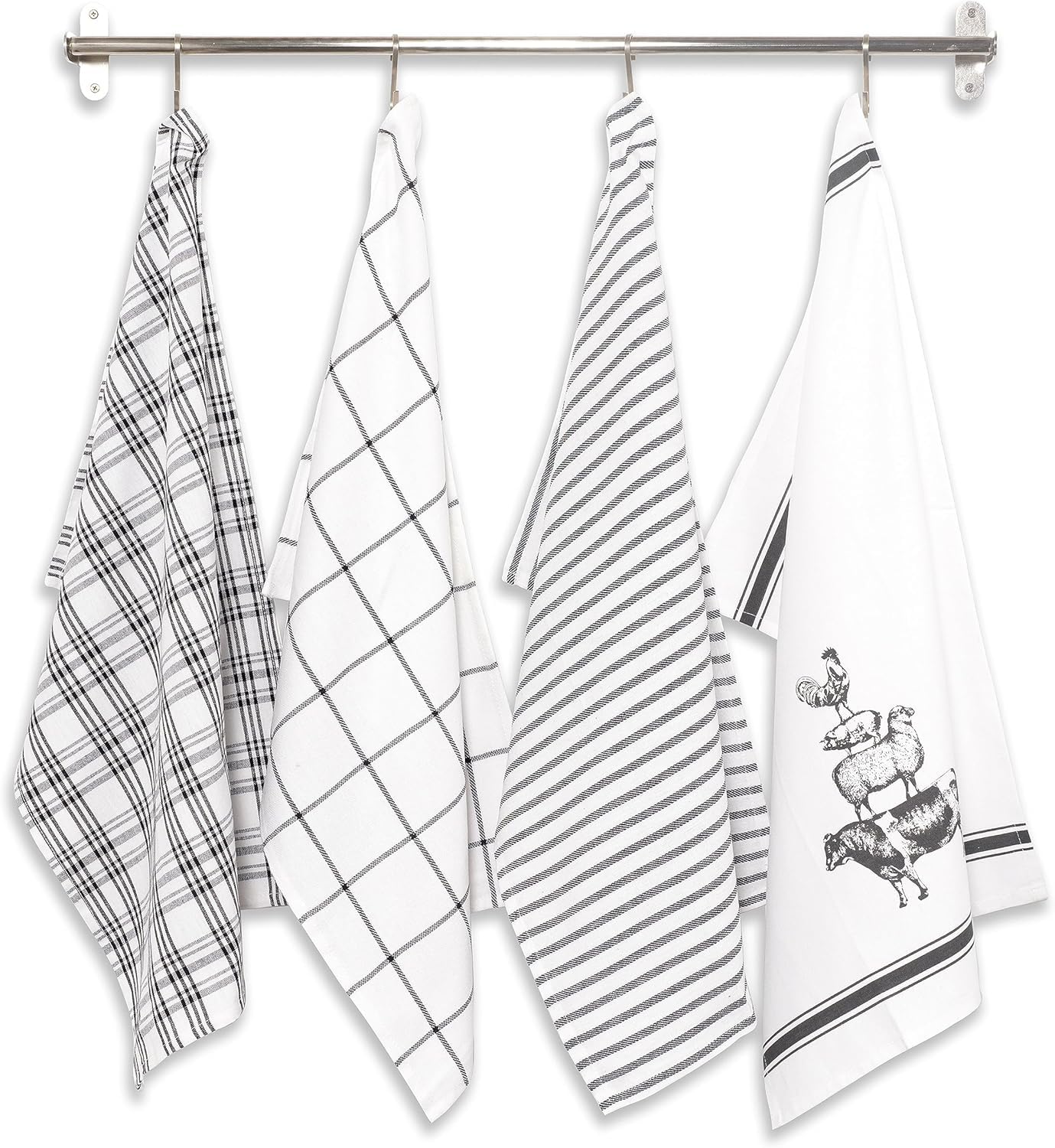 Farm Animal Print Kitchen Dish Towels Set of 4 - 18