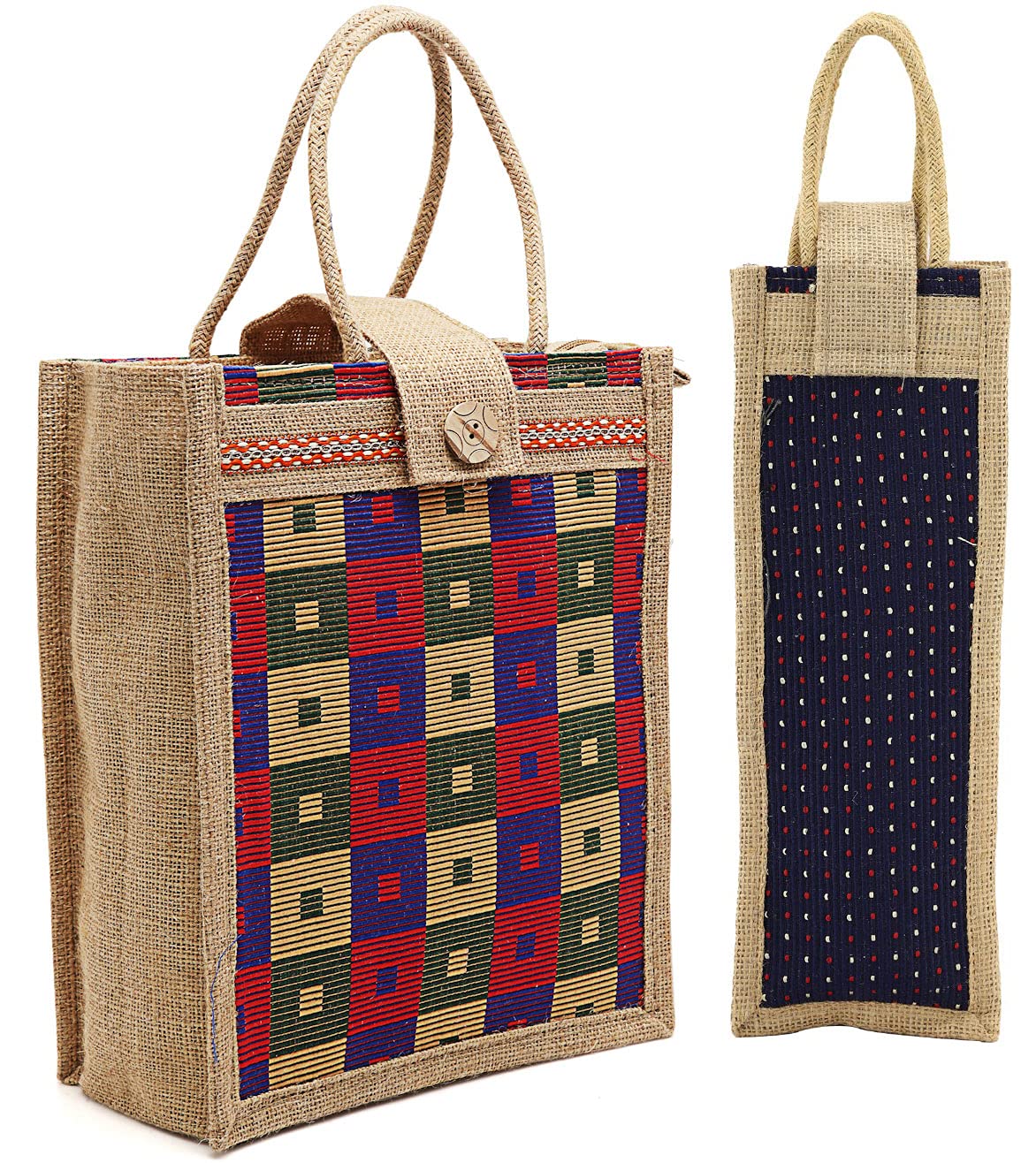 Eco-Friendly Unisex Jute Tote Bag with Zip & Handle - Reusable Grocery Shopping Bag for Men & Women - Multipurpose Shoulder Bag (Pack of 2, Medium, Blue) - Perfect for Farmers Market, Beach Trips & Sustainable Lifestyle