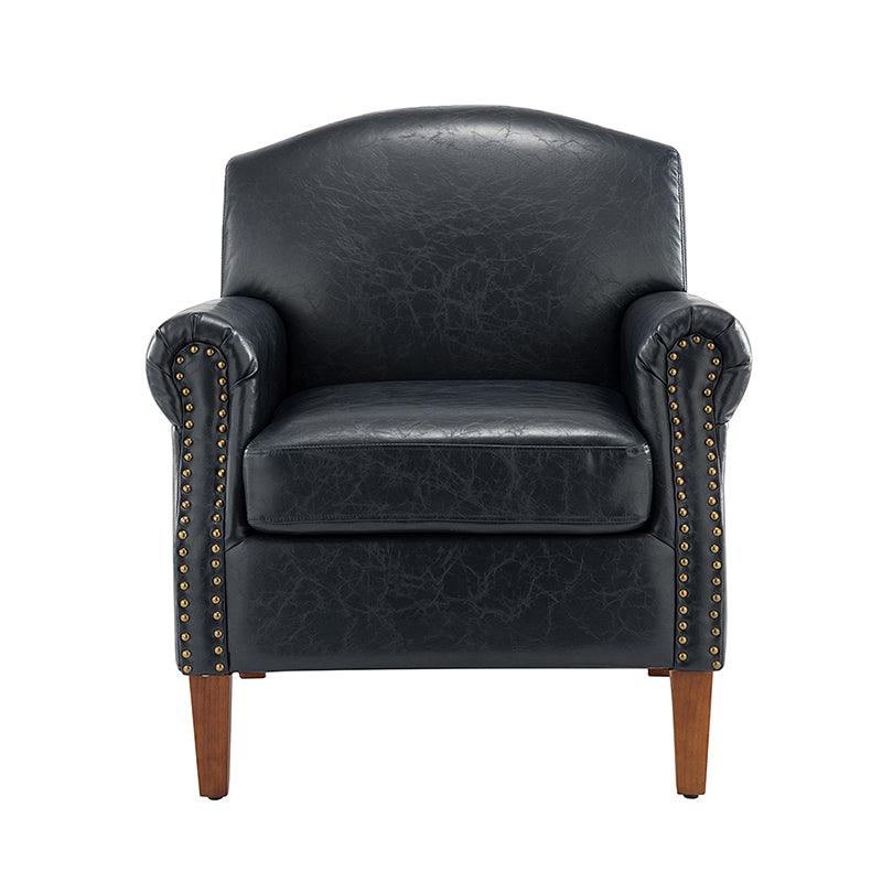Gianfranco Vegan Leather Armchair with Sturdy Wooden Legs - Modern Vegan Leather Lounge Chair for Living Room, Office & Reading Nook - Eco-Friendly Faux Leather Accent Chair