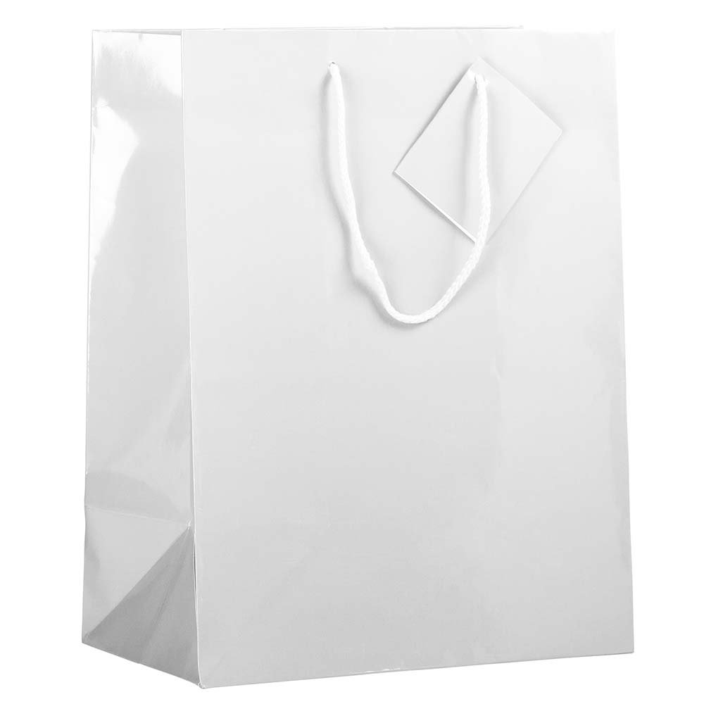 Premium White Glossy Gift Bags with Rope Handles - 10x5x13 Inches - Bulk Pack of 100 - Perfect for Weddings, Birthdays & Corporate Events