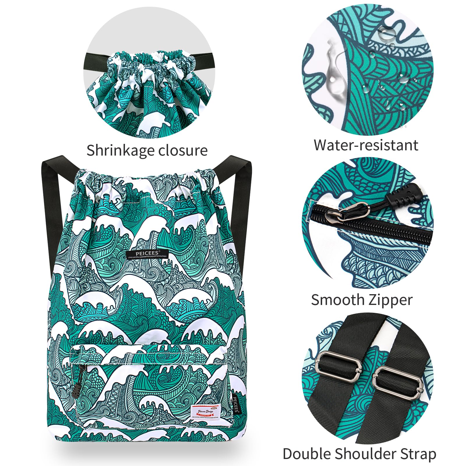 Waterproof Drawstring Sports Bag - Lightweight Sackpack Backpack for Men & Women - Gym, Travel, Beach & Outdoor Activities