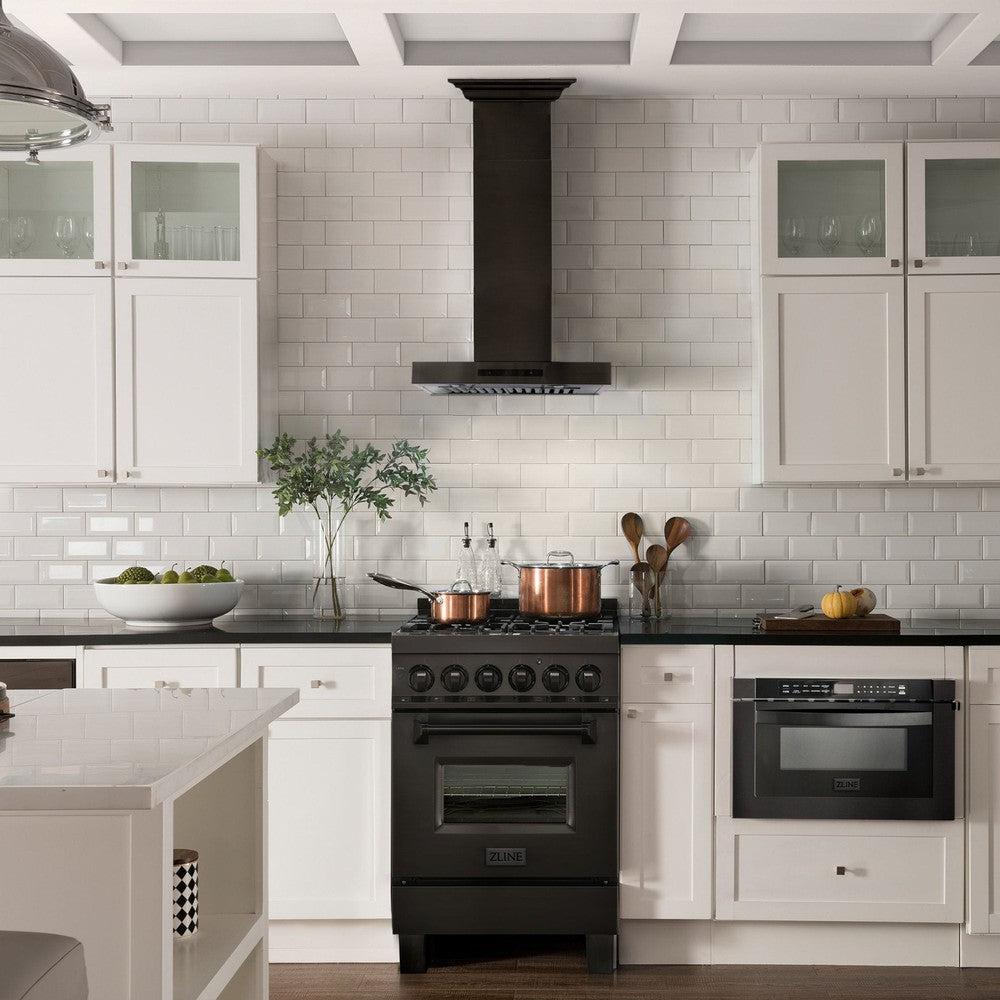 ZLINE Black Stainless Steel Wall Mount Range Hood with Built-in CrownSound Bluetooth Speakers - Modern Kitchen Ventilation for Cooking, Grilling & Entertaining (BSKENCRN BT)