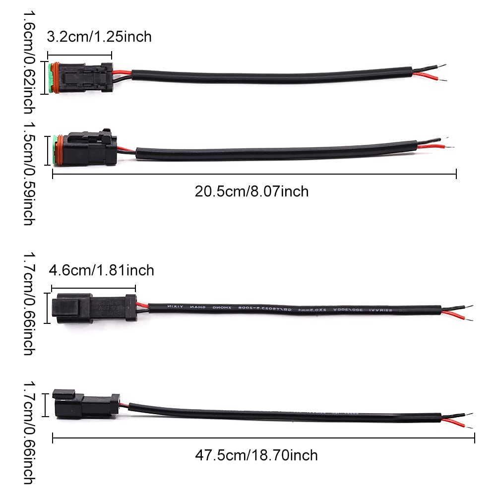DT Connector 14AWG Terminal Kit - Waterproof Male/Female Adapter for 12V/24V Wiring - Perfect for LED Light Bars, Work Lights & Fog Lamps (5-Piece Set) - Ideal for Off-Road Vehicles, Trucks & Marine Applications