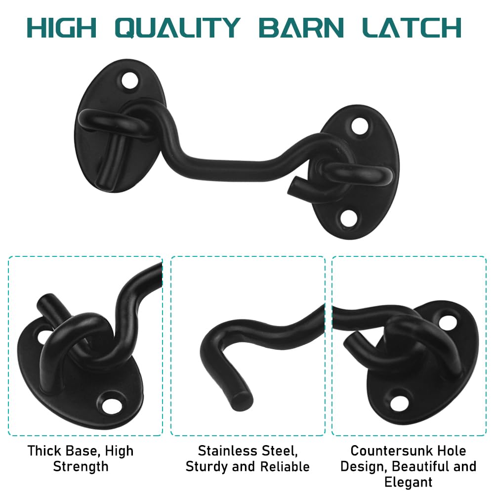 6 Pack Stainless Steel Barn Door Hook and Eye Latch Lock - 3 Inch Privacy Hooks for Sliding Doors, Cabin Gates & Windows | Durable Rustproof Hardware for Bedroom, Bathroom & Closet Doors (WMYCONGCONG)